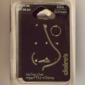 Nose studs - Claire’s - unused - 7 studs, 1 ring - sterling silver. Perfect
